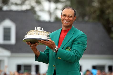 Tiger Woods with the Masters trophy after winning the Masters at ...