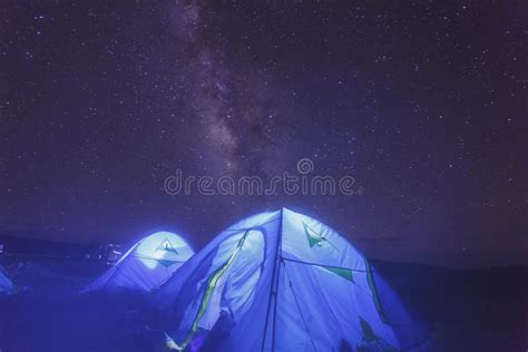 The Night Sky of the Stars and the Camping Tents Stock Image - Image of ...