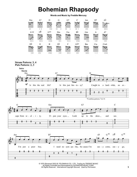 Bohemian Rhapsody sheet music by Queen (Easy Guitar – 21874)