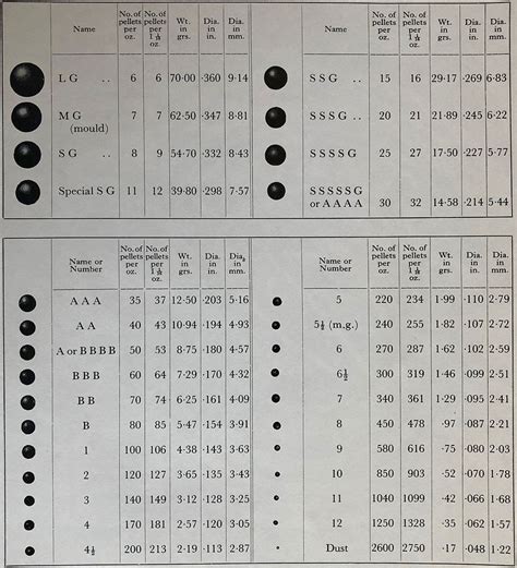 English Shot sizes