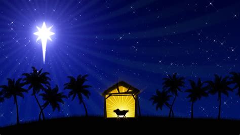 Nativity Scene With Animated Palm Trees And The Star Of Bethlehem Stock ...