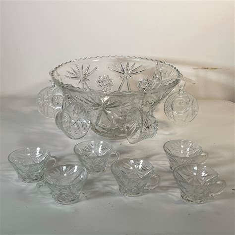 CUT GLASS PUNCH BOWL SET