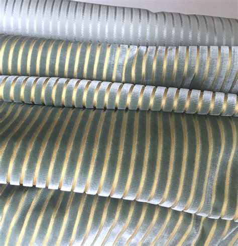 Striped Silk Velvet Upholstery Fabric 58' wide, Sage Teal Citrine Yellow, High Low Silk Velvet ...