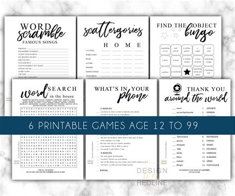 INDOOR Games Word for adults and teens, printable home games, indoor activities bundle, indoor ...