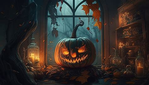 An Eerie Halloween Scene With A Pumpkin Background, Aesthetic Halloween Pictures, Aesthetic ...