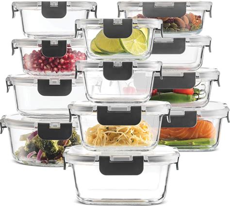 24-Piece Superior Glass Food Storage Containers Set - Airtight BPA-Free ...