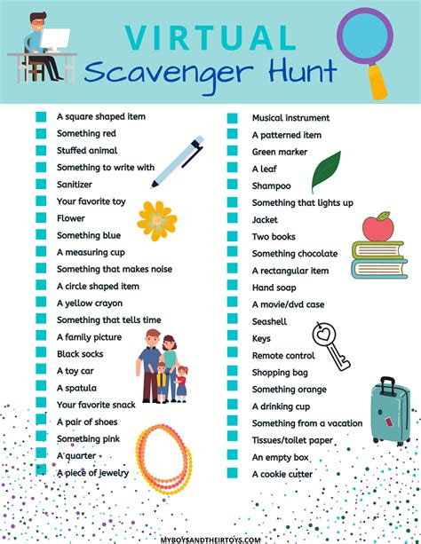 Virtual Scavenger Hunt Printable - My Boys and Their Toys | Scavenger hunt, Scavenger hunt for ...