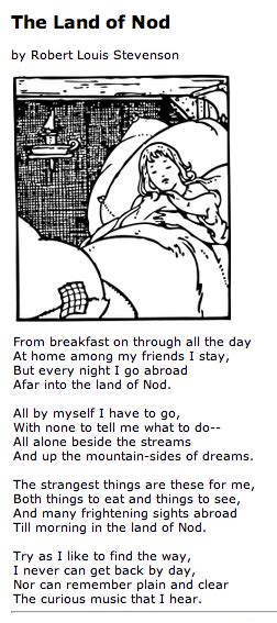 The Land of Nod by Robert Louis Stevenson would be a good poem for ...