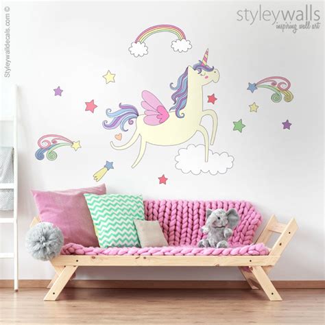 Unicorn Wall Decal Unicorn Wall Sticker Rainbow Clouds Wall | Etsy