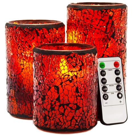 Buy TELOSMA LED Red Mosaic Flameless Candle, Cracked Glass Pattern ...