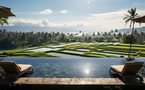 Premium AI Image | Infinity swimming pool in Bali resort during the day