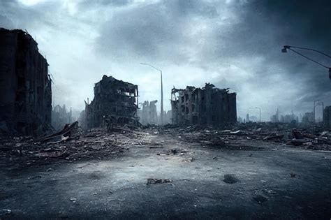 Premium Photo | A postapocalyptic ruined city Destroyed buildings ...