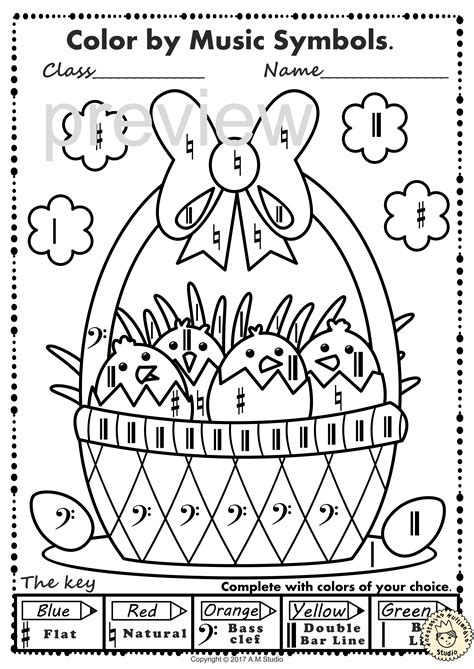 Easter Music Coloring Pages | Color by Music Staff Symbols | Made By ...