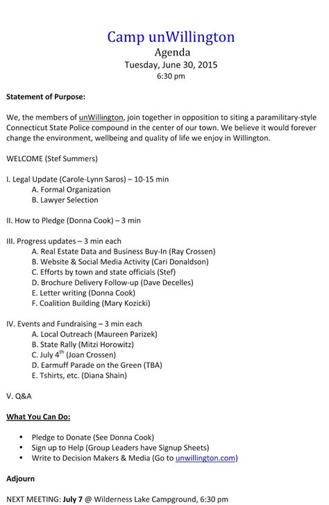 Printable Resident Council Meeting Template