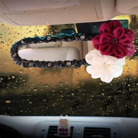 Aliexpress.com : Buy Rose Flower Crystal Car Interior Rear View Mirror ...