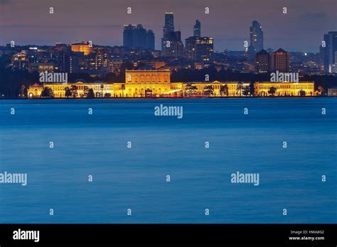 Turkey, Istanbul, Dolmabahce palace, night view of an illuminated ...