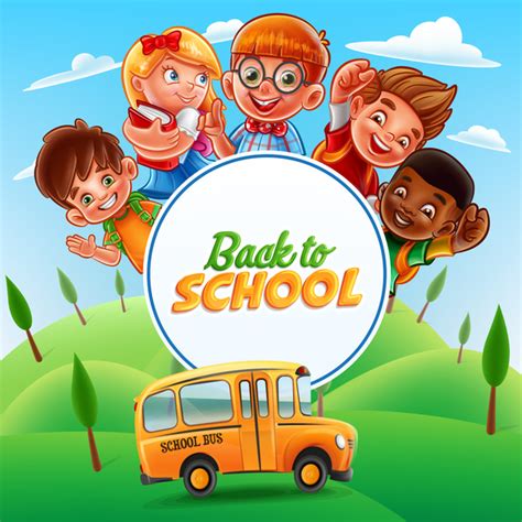 Cartoon kids with back to school background vector 02 free download