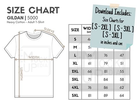 Gildan 5000 Adult T-shirt Size Chart inches/cm Digital Size Chart ...