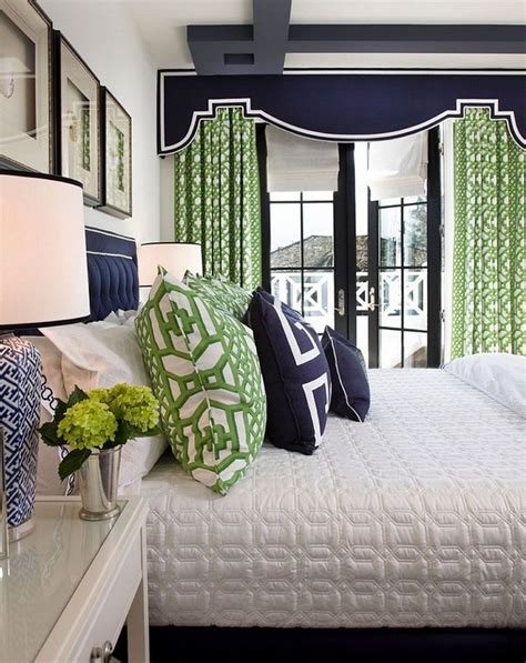 LOVE THIS!!! Love this green with the navy. Navy master bedroom 31 | Bedroom green, Bedroom ...