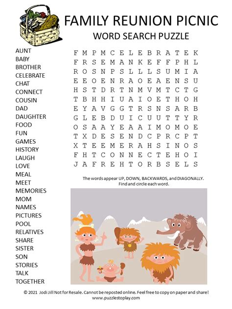 Family Reunion Picnic Word Search Puzzle - Puzzles to Play