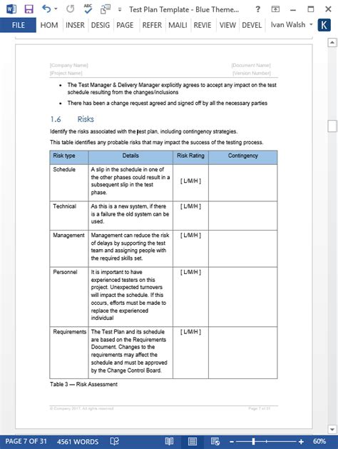 Test Plan template • My Software Templates