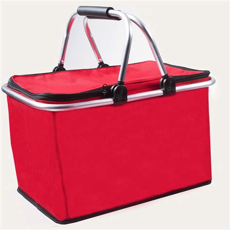 Insulated Picnic Basket w/ Handles - Picnic Hamper Beach Cooler (Red) | eBay