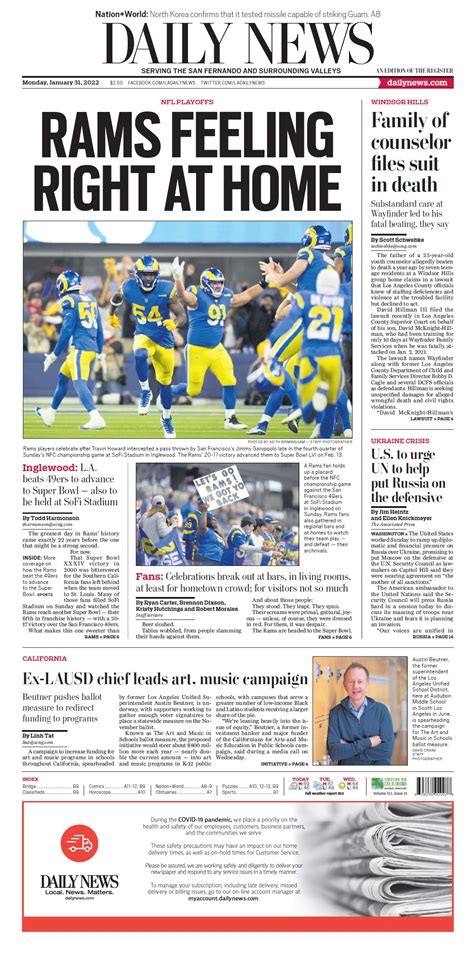 Rams are going to the Super Bowl: Download Monday’s LA Daily News sports cover and A1 as pdfs ...