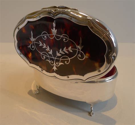 Large Sterling Silver Tortoiseshell Jewelry Box - Pique Inlaid from puckerings on Ruby Lane