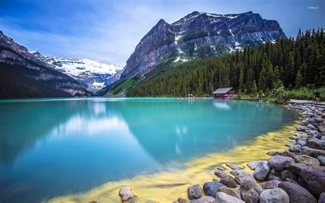 Amazing turquoise water lake guarded by rocky mountains wallpaper - Nature wallpapers - #53366