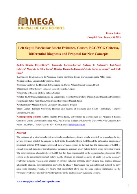 (PDF) Left Septal Fascicular Block: Evidence, Causes, ECG/VCG Criteria ...