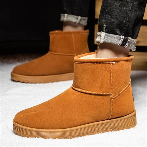 Men's Suede Snow Boots Warm Fleece Comfortable Non Slip Slip On Shoes ...