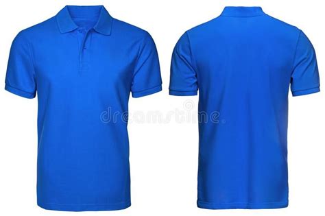 Blank blue polo shirt, front and back view, isolated white background ...