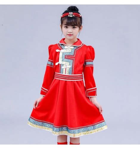 Girls Children Folk Dance Costumes Dresses : Kids children Mongolian ...