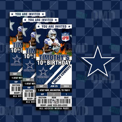 Dallas Cowboys Ticket Style Sports Party Invites – Sports Invites