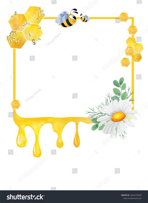 Watercolor Honey Bee Frames Clipart Flower Stock Illustration ...