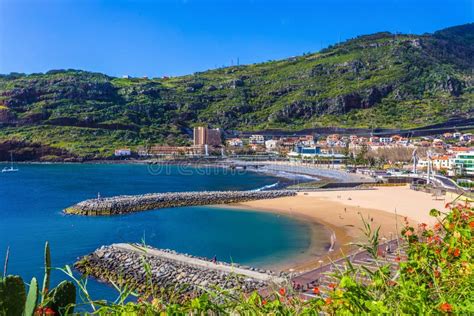 Machico beach in Madeira stock image. Image of coastline - 113502301