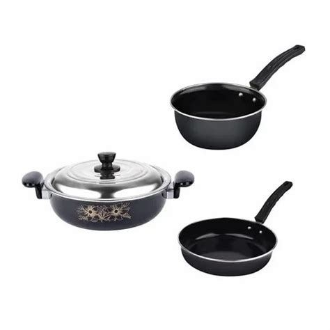 Aluminium Black And Silver 3 Piece Nonstick Cookware Set, For Home at ...