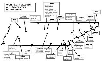 Map of 4 Year Colleges and Universities in TN by Megan Williams | TpT