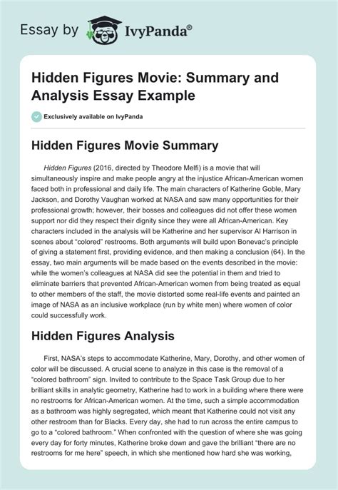 Hidden Figures Movie: Summary and Analysis | Essay Example