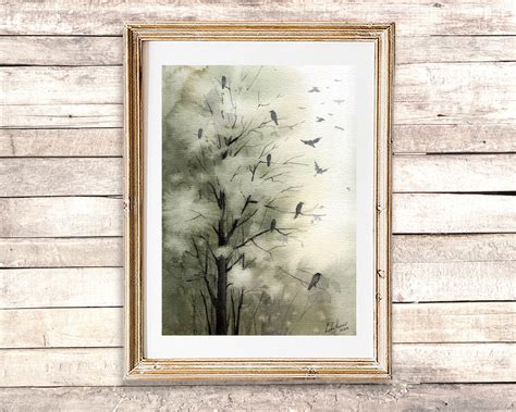 Birds Painting. Trees Watercolor Painting. Birds Wall Art. - Etsy