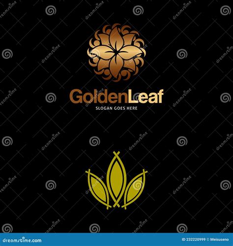 Set of Golden Leaf Logo Design Template Vector Icon Illustration Stock ...