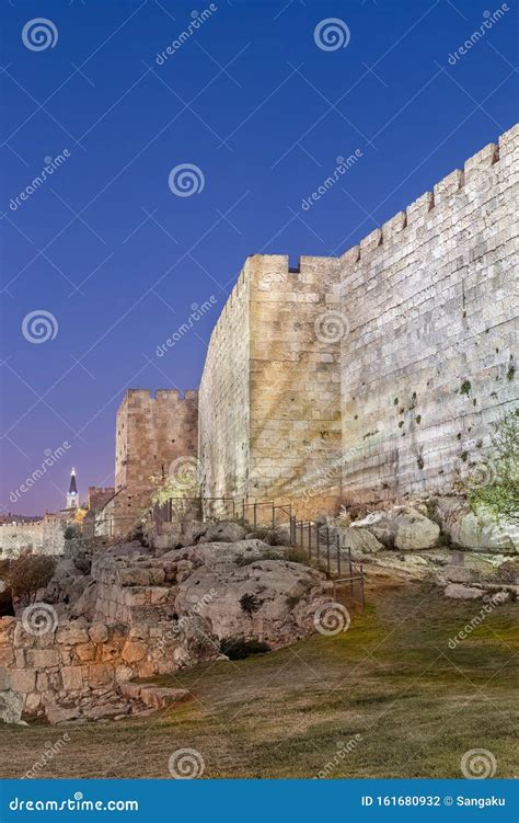 The Stone Walls of the Old City of Jerusalem at Night Stock Photo - Image of city, palestine ...