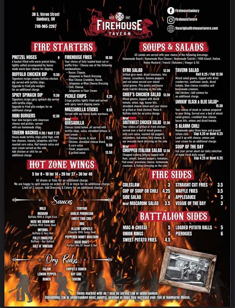 Firehouse Tavern | Sunbury Menu