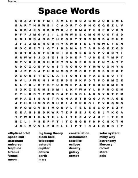 Space Words Word Search - WordMint