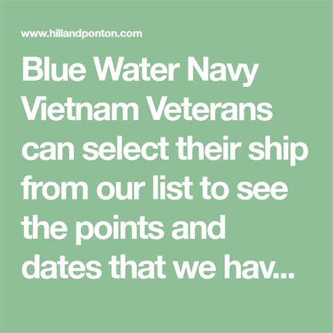 Blue Water Navy Vietnam Veterans can select their ship from our list to see the points and dates ...