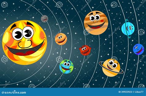 Solar System Cartoon Planets Smiling Orbit Stock Vector - Image: 39922923