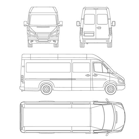 Premium Vector | Van template. commercial vehicle. Blueprint, drawing, proection, all view bus ...