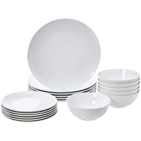 Amazon Basics 18-Piece Kitchen Dinnerware Set, Plates, Dishes, Bowls ...