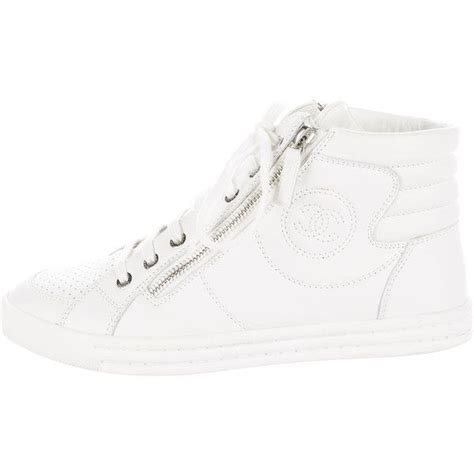 Chanel lace up leather high top sneakers White High Top Sneakers, White ...