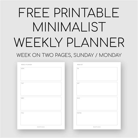 Printable Minimalist Weekly Planner - Week on Two Pages